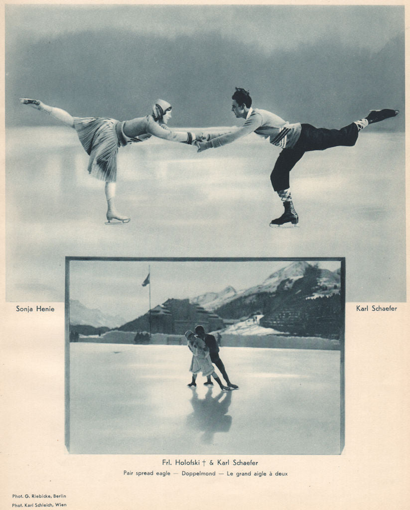 ICE FIGURE SKATING. Sonja Henie Karl Schaefer Holofski. Pair spread eagle 1935